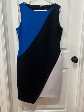 Tommy Hilfiger Blue, Black & White Asymmetrical Sheath Dress